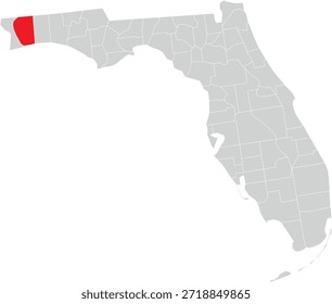 Santa Rosa County on Map of Florida State Editable Vector