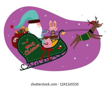 Santa and Rudolph delivering Christmas presents