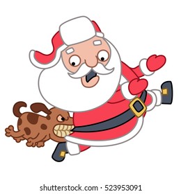Santa Running From A Dog (vector illustration)