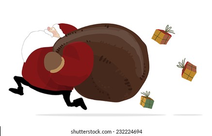 Santa running on the white background
