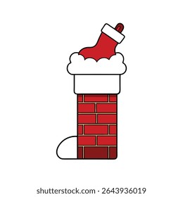 Santa s boots sticking out of chimney with snow