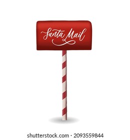 Santa s mailbox with lettering. Vector illustration of a letter for Santa Claus. Merry Christmas and Happy New Year. Mail wish list.