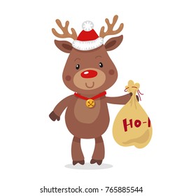 Santa s Reindeer Rudolph. Vector illustrations of Reindeer Rudolf Isolated on White Background.