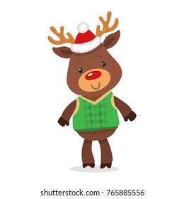 Santa s Reindeer Rudolph. Vector illustrations of Reindeer Rudolf Isolated on White Background.