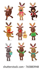 Santa s Reindeer Set. Vector illustrations of reindeer isolated on white background.