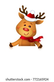Santa s Reindeer and White Banner. Vector illustrations of Reindeer Isolated on White Background.