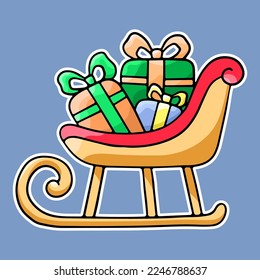 Santa s sleigh with gifts, vector design element, hand drawn