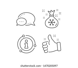 Santa sack line icon. Chat bubble, info sign elements. Christmas or New year sign. Bag with gifts and presents symbol. Linear santa sack outline icon. Information bubble. Vector