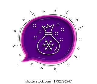 Icono de la línea de saco de Santa. Burbuja de chat con sombra. Señal de Navidad o Año Nuevo. Bolsa con regalos y símbolo de regalo. Icono de saco santa de línea delgada. Vector