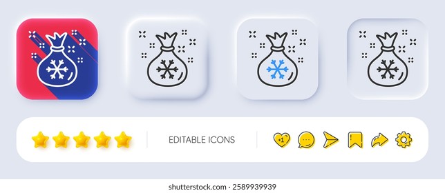 Santa sack line icon. Neumorphic, Flat shadow, 3d buttons. Christmas or New year sign. Bag with gifts and presents symbol. Line santa sack icon. Social media icons. Vector