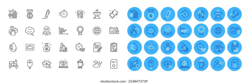 Santa sack, Smile chat and Upload file line icons pack. Latte coffee, Article, No alcohol web icon. Calendar, Delivery warning, Grill pictogram. Shopping bags, Horizontal chart, Checklist. Vector