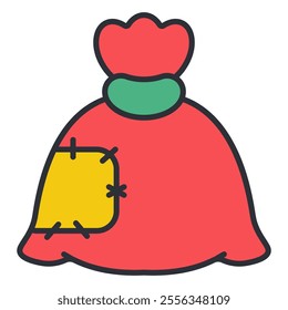 Santa sack vector cartoon simple icon isolated on a white background.