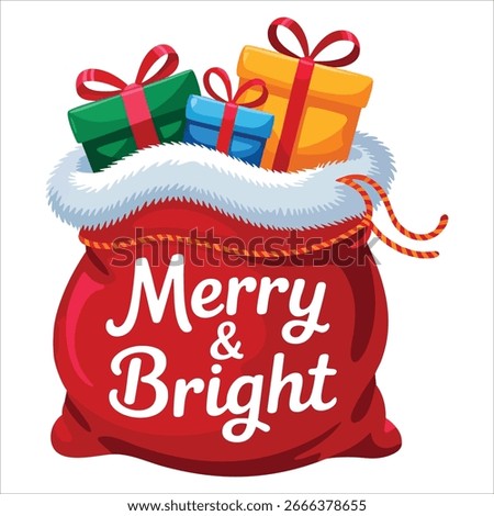Santa sack vector illustration with pouch isolated on white background. Perfect for Christmas gift designs, festive packaging and holiday art