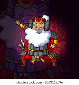 The santa with the samurai costume esport logo design of illustration