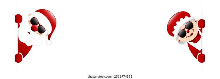 Santa And Santa's Wife Sunglasses Horizontal Banner Inside Dark Red