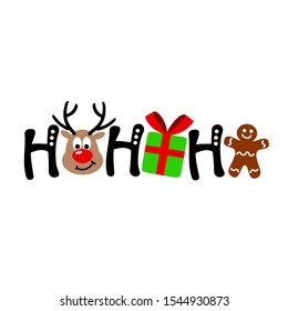 Santa sayings vector file. Merry Christmas party decor. Christmas present, deer and cookies. Santa's sayings. Transparent background.