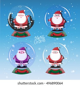 Santa Set 4 in 1. Merry Christmas. Vector Illustration