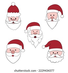 Santa set, Santa heads, vector illustration doodle.
