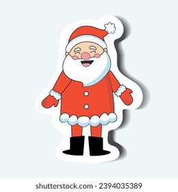 Santa of set in sticker design. Magic of Christmas with this colorful sticker-style illustration feature Santa Claus in his sleigh, delivering gifts under a starry night sky. Vector illustration.