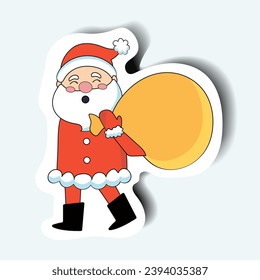 Santa of set in sticker design. This colorful sticker-style illustration of Santa Claus with bag of gifts, ready to deliver presents to all the good boys and girls. Vector illustration.