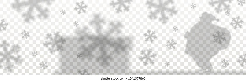 Santa shadow reflection. The transparent shadow overlay effect. Mockup with overlay a Santa Claus shadow deliver Christmas gifts. Isolated on transparent background. Illustration for Happy New Year De