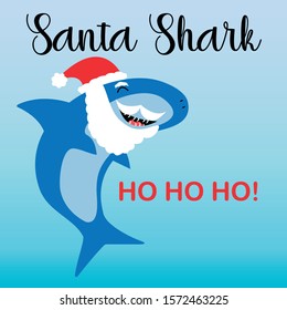 Santa Shark cute illustration with a beard