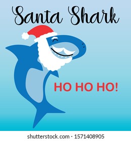 Santa Shark with HoHoHo! text, vector illustration