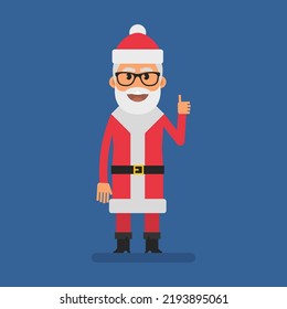 Santa showing thumbs up. Flat people. Vector Illustration