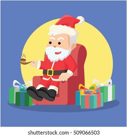 santa sitting with many christmas boxs