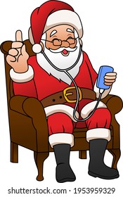 Santa sitting on a chair listening to hip hop music