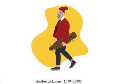 Santa Skateboard flat design vector illustration