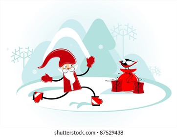 santa is skating in forest