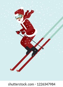 Santa skiing down a mountain slope flat style vector