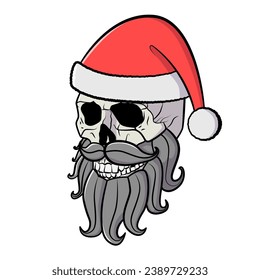 Santa skull with a beard. Vector illustration. Isolated on white.