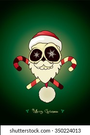 Santa skull with crossed candies.Unusual cartoon Christmas character.
Christmas card vector illustration