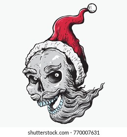 Santa skull head hand drawing sketch color