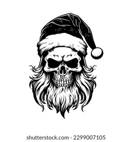 Santa skull head hand drawn vector illustration isolated on white background.