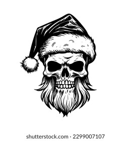 Santa skull head hand drawn vector illustration isolated on white background.