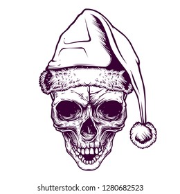 santa skull illustration and tshirt design