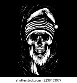 santa skull mascot vector illustration. skull in the style of lino print