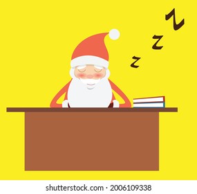 Santa Sleeping in Office Flat Vector Cartoon Illustration