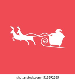 Santa Sleigh Christmas New Year Flat Icon On Red Background