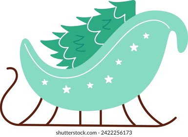 Santa Sleigh With Christmas Tree Vector Illustration