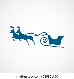 Santa Sleigh And Deer Christmas New Year Blue Flat Icon On White Background