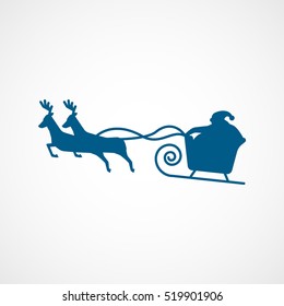 Santa Sleigh And Deer Christmas New Year Blue Flat Icon On White Background