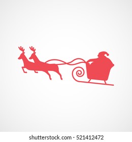 Santa Sleigh And Deers Christmas New Year Red Flat Icon On White Background