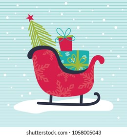 Santa Sleigh design with Christmas gift and Christmas tree