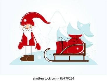 santa with sleigh and gift