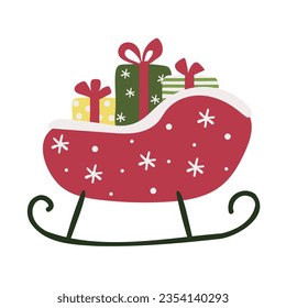 Santa sleigh with gifts. Boxes with surprises for Christmas and New Year