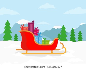 Santa sleigh, gifts icon. Colorful Sled icon